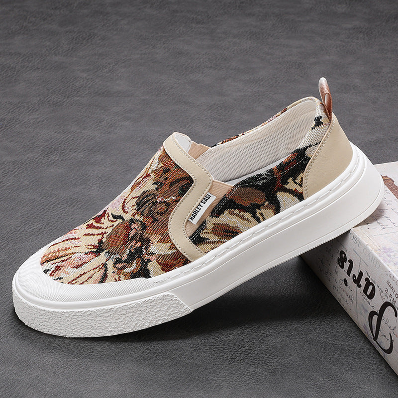 Men's Cloth Breathable Slip-on National Style Printed Sneakers