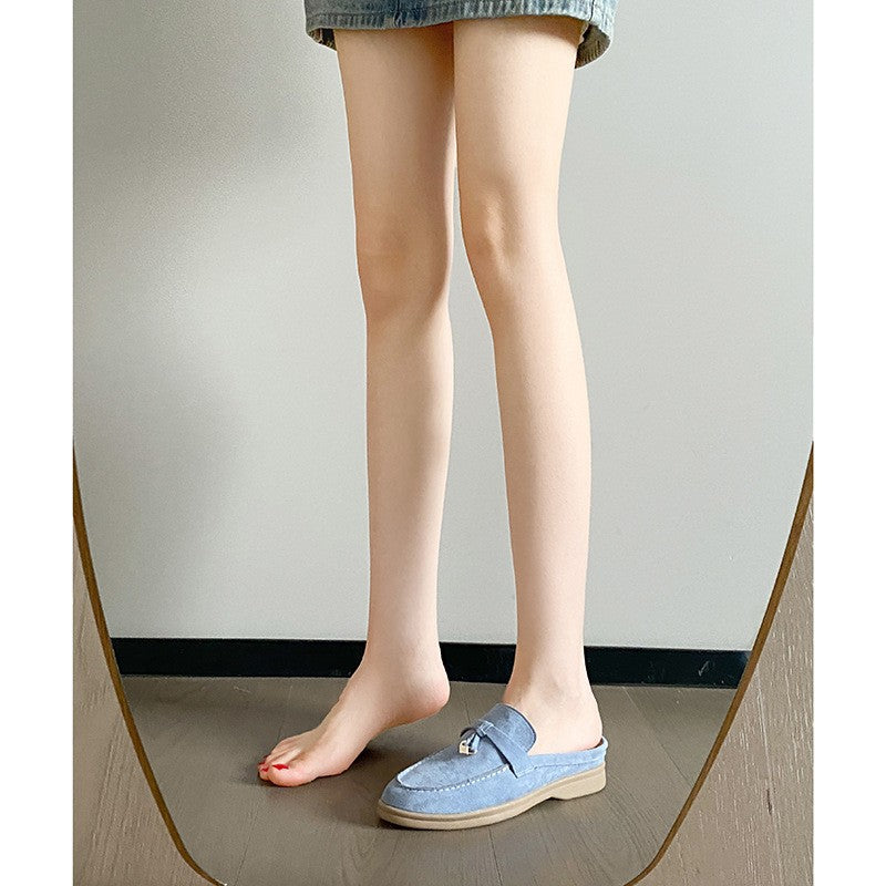 Women's Fleece-lined Sheepskin Version Tassel Lock Flat Slip-on Lofter Soft Loafers