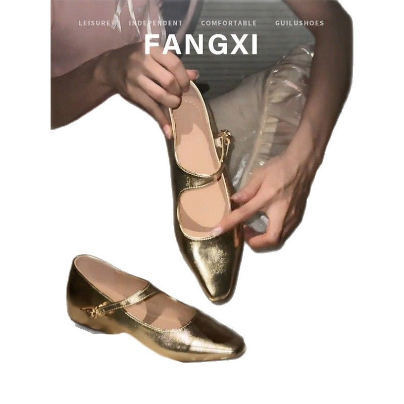 Women's Sheepskin Version French Gold Pointed Toe Women's Shoes