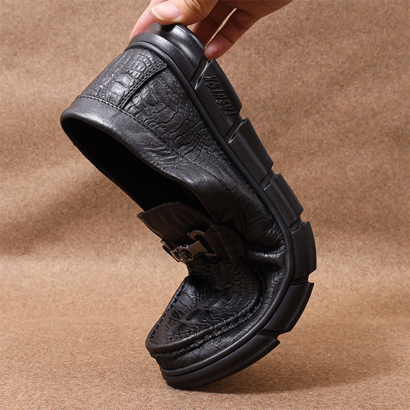 Men's Comfortable Printed Soft Slip-on Crocodile Pattern Men's Casual Leather Shoes