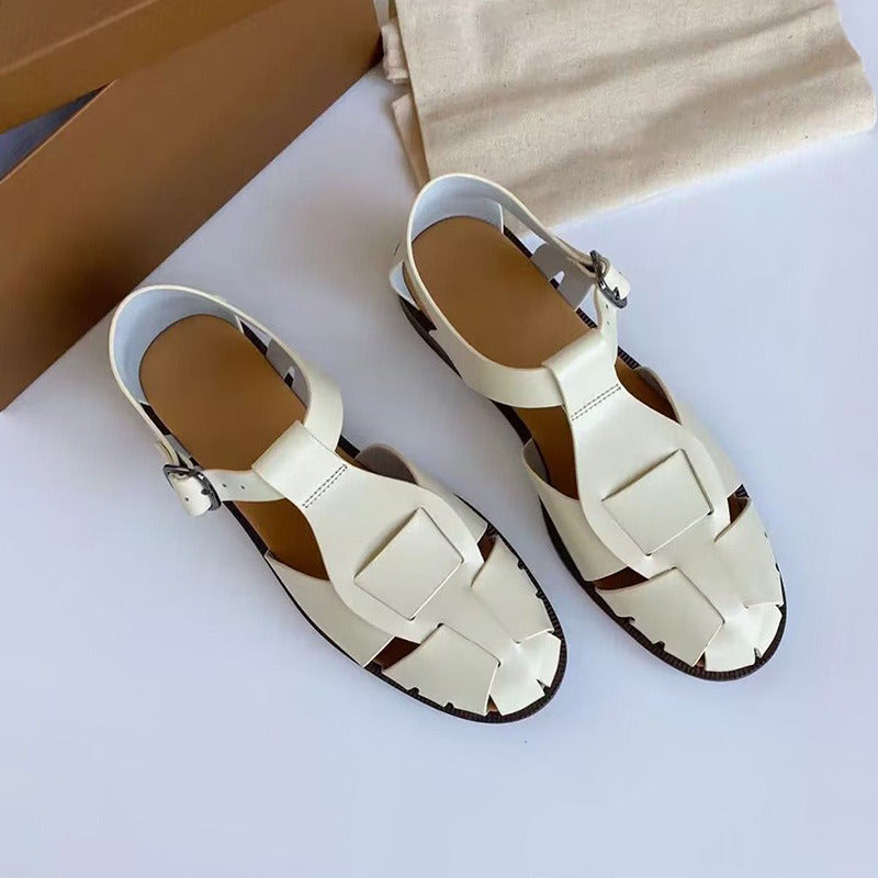 Women's Niche Roman Woven Summer Genuine Retro Flat Hollowed Sandals