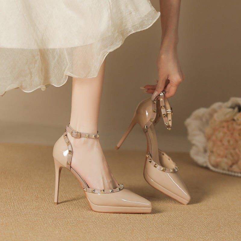 Women's Rivet High Pumps Stiletto Waterproof Platform Heels