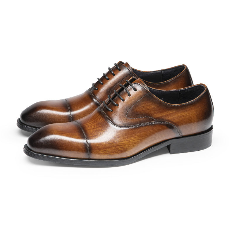 Men's Hours Elegant Square Toe First Layer Cowhide Leather Shoes