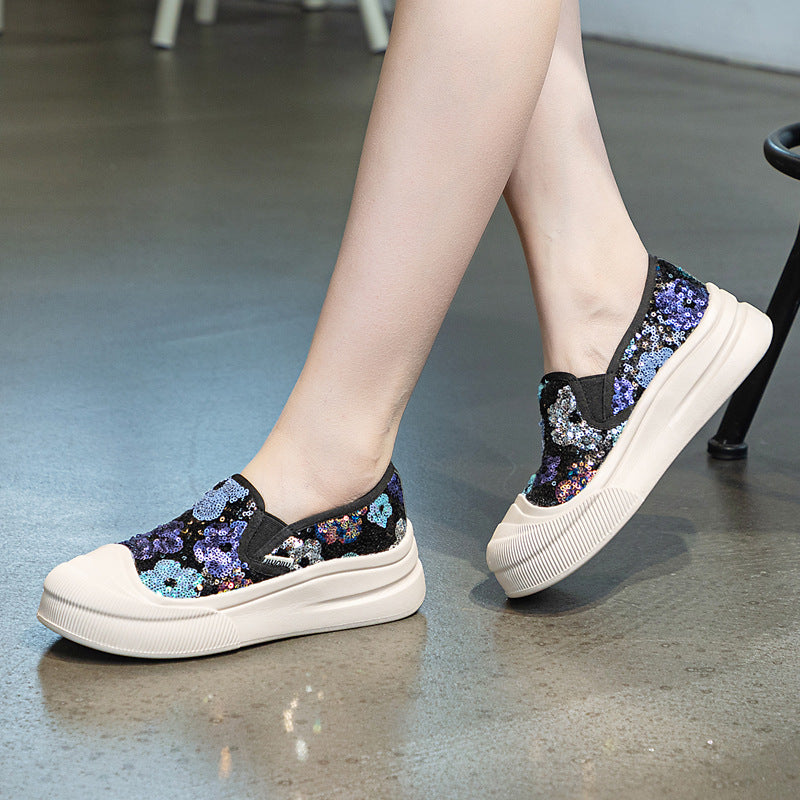 Women's Mandarin Duck Fisherman Sequined Genuine Platform Soft Casual Shoes