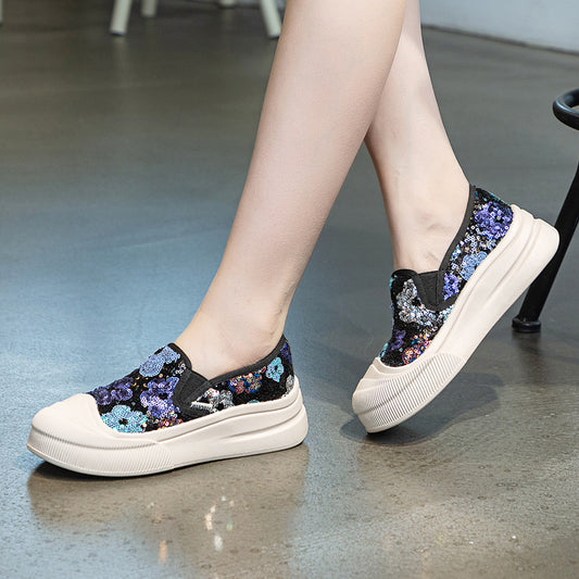 Women's Mandarin Duck Fisherman Sequined Genuine Platform Soft Casual Shoes