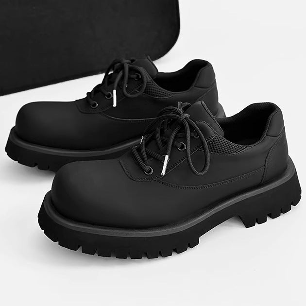 Men's Matte Derby High-grade Big Head Black Leather Shoes