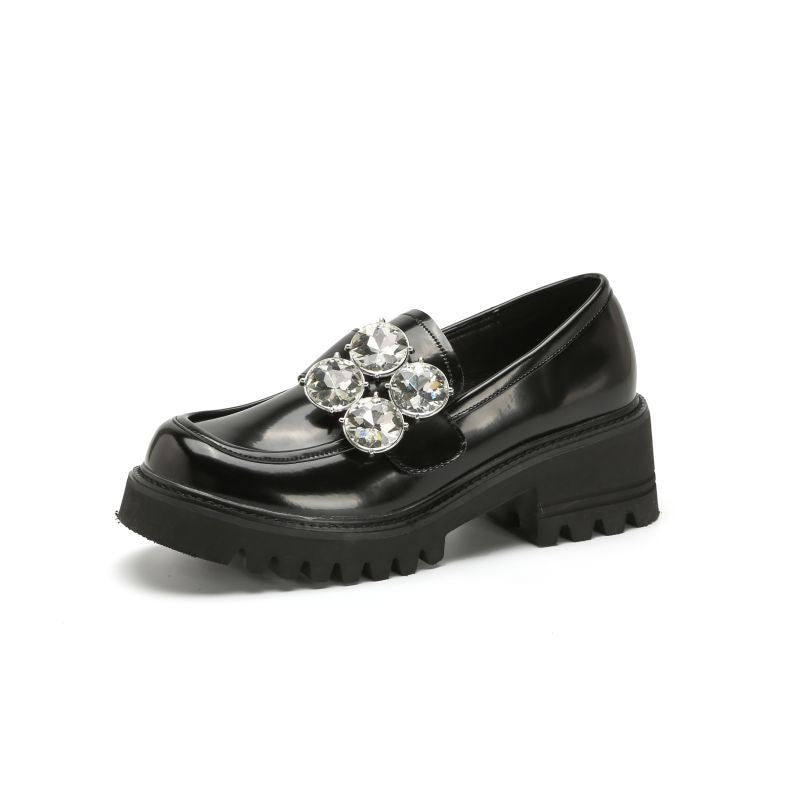 Women's & Men's Rhinestone Buckle Platform Height Increasing Round Loafers