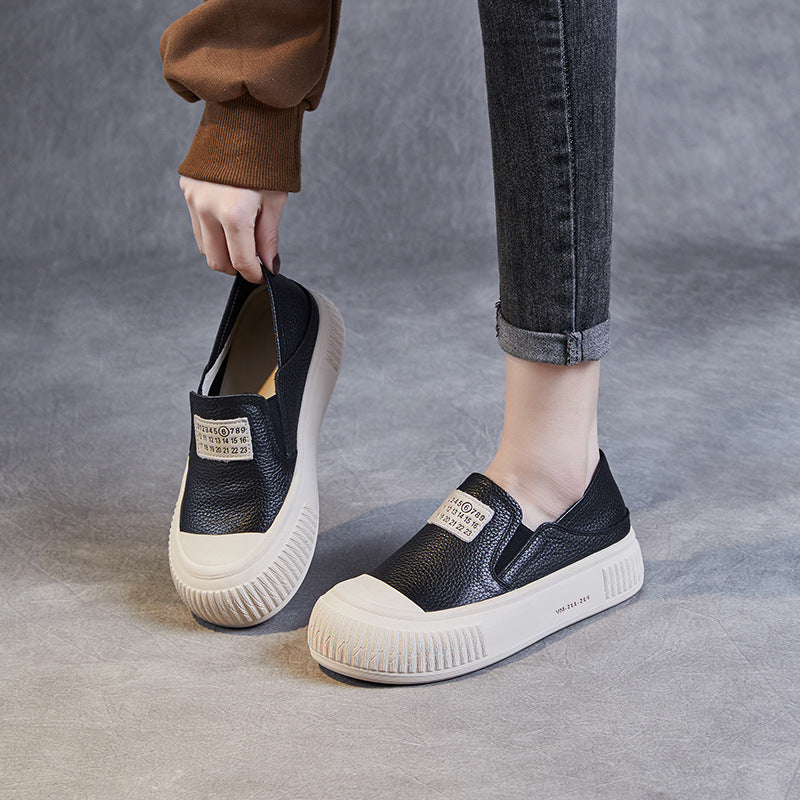 Layer Cowhide Platform Biscuit Shape Female Spring Leisure Slip-on Women's Casual Shoes
