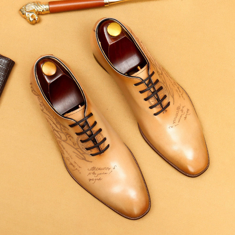 Italian Carved Genuine England Style Formal Wear Pointed Men's Business Leather Shoes