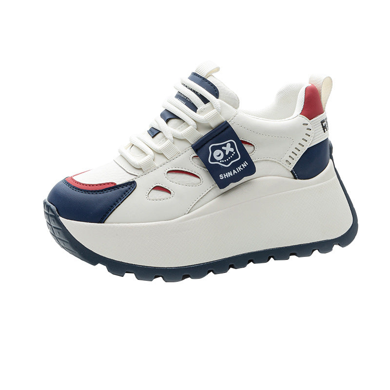 Women's Insole Platform Dad Lace Color Block Single-layer White Women's Casual Shoes