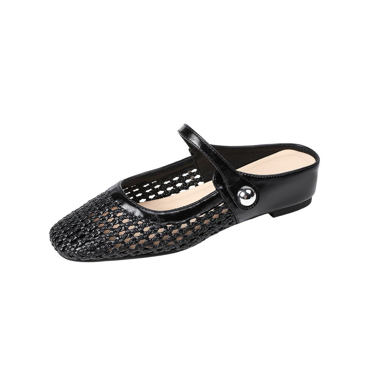 Women's Toe Woven Hollowed Breathable Height Increasing Insole Back Open Flat Women's Fashion Shoes