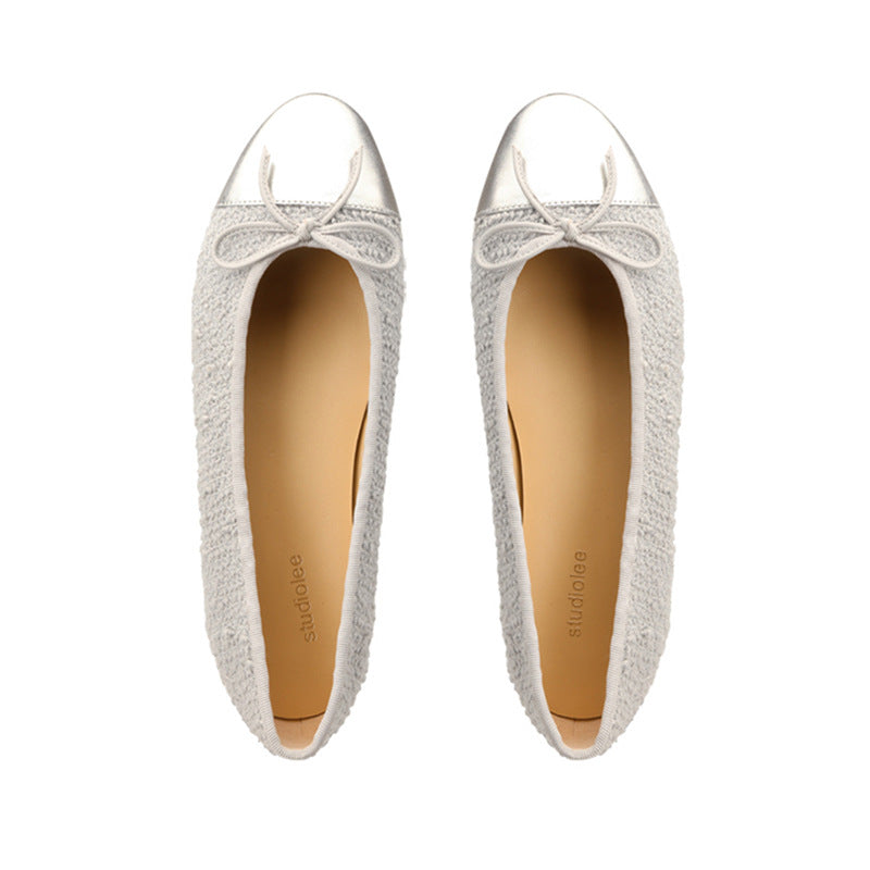 Women's Grape Mom Bow Style Spring Sweet Round Toe Shallow Women's Shoes