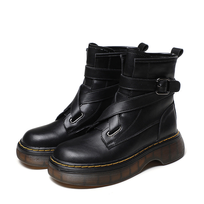 Women's Length Round Toe Black Genuine Fashion Trendy Boots