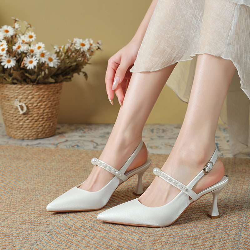 Women's Toe Pointed Stilettos Fashionable Elegant Satin Heels