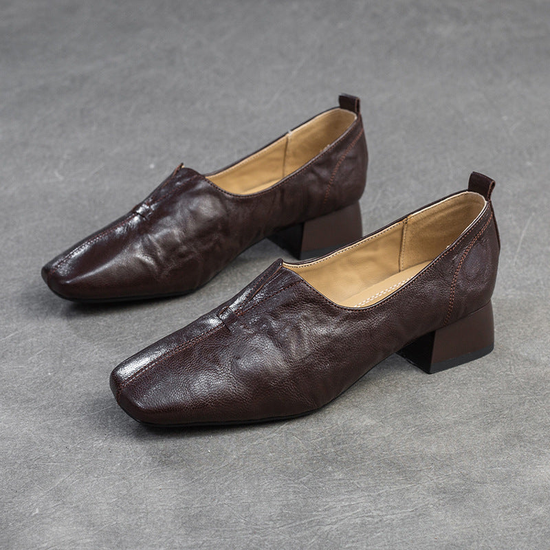 Women's French Square Head Small Chunky Pumps Loafers