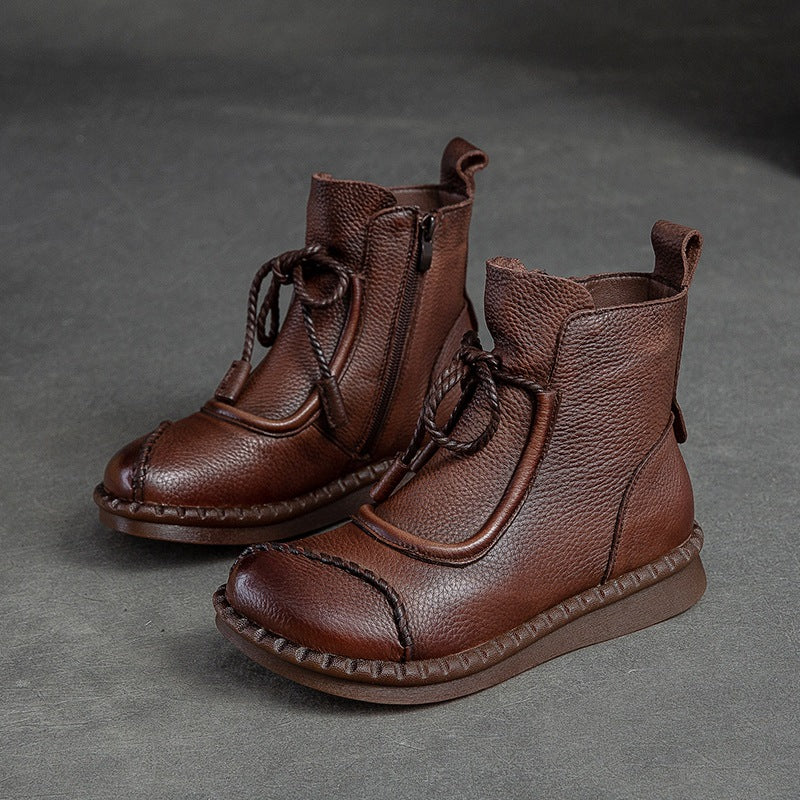 Women's Shu Flat Round Head Polished Retro Boots
