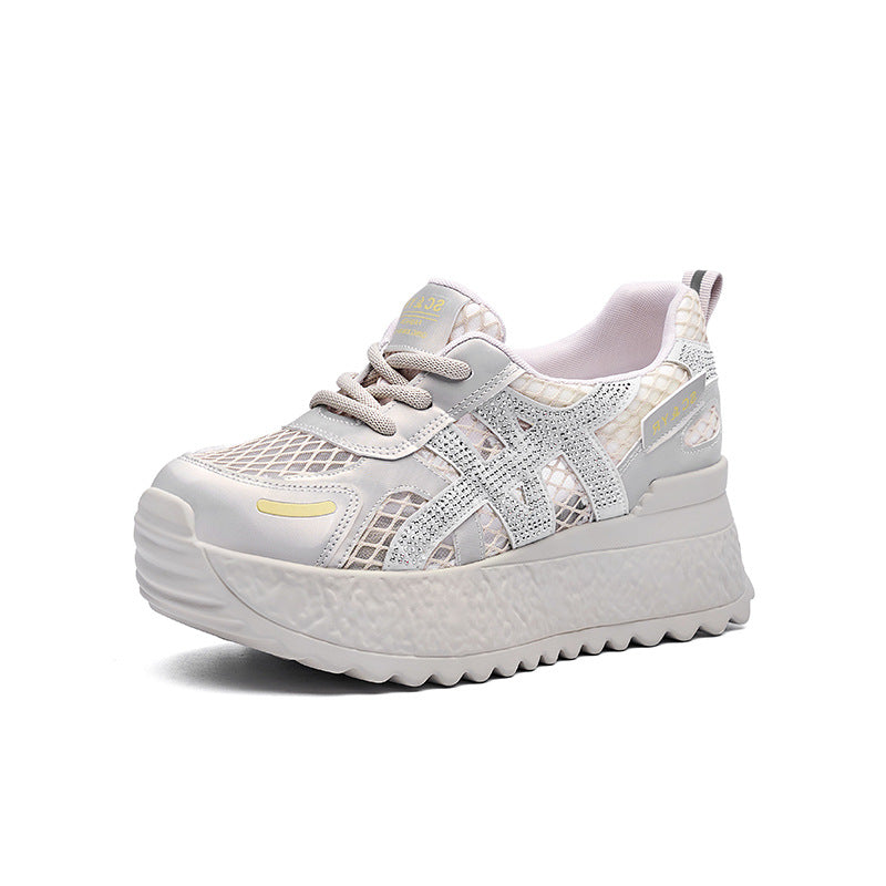 Women's Breathable Mesh Cutout Platform White Light Luxury Casual Shoes