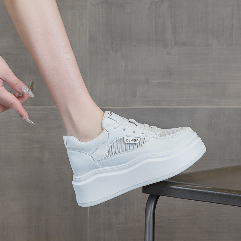 Women's Thick Bottom White Platform Thin Breathable Casual Shoes