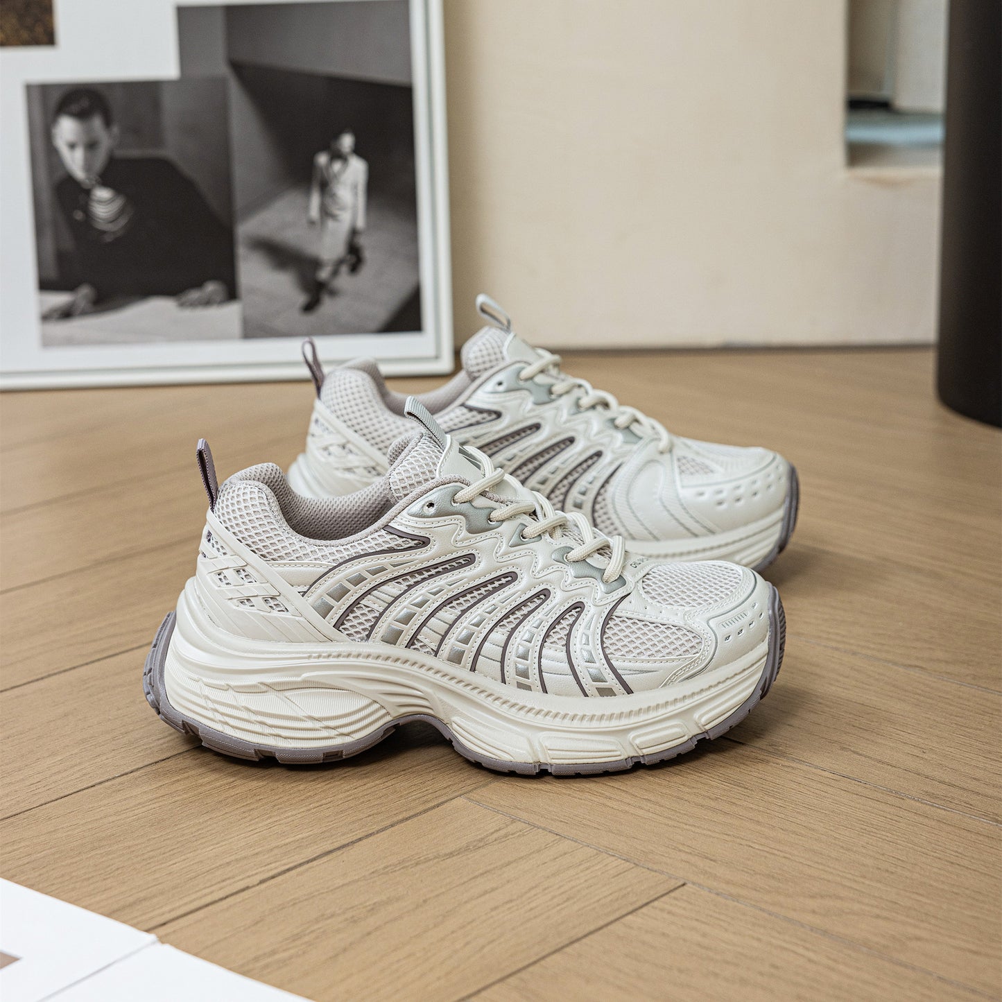 Women's Trendy Daddy Fishbone Fashionable Breathable Platform Sneakers