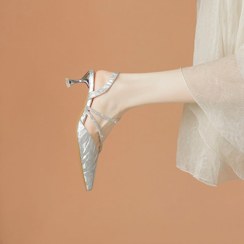 Women's Style Temperament High Pointed Rhinestone Closed Heels