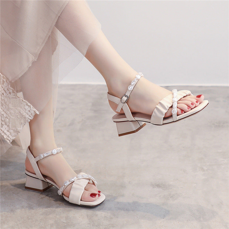 Women's Chunky Summer Square Toe Strap Fairy Heels