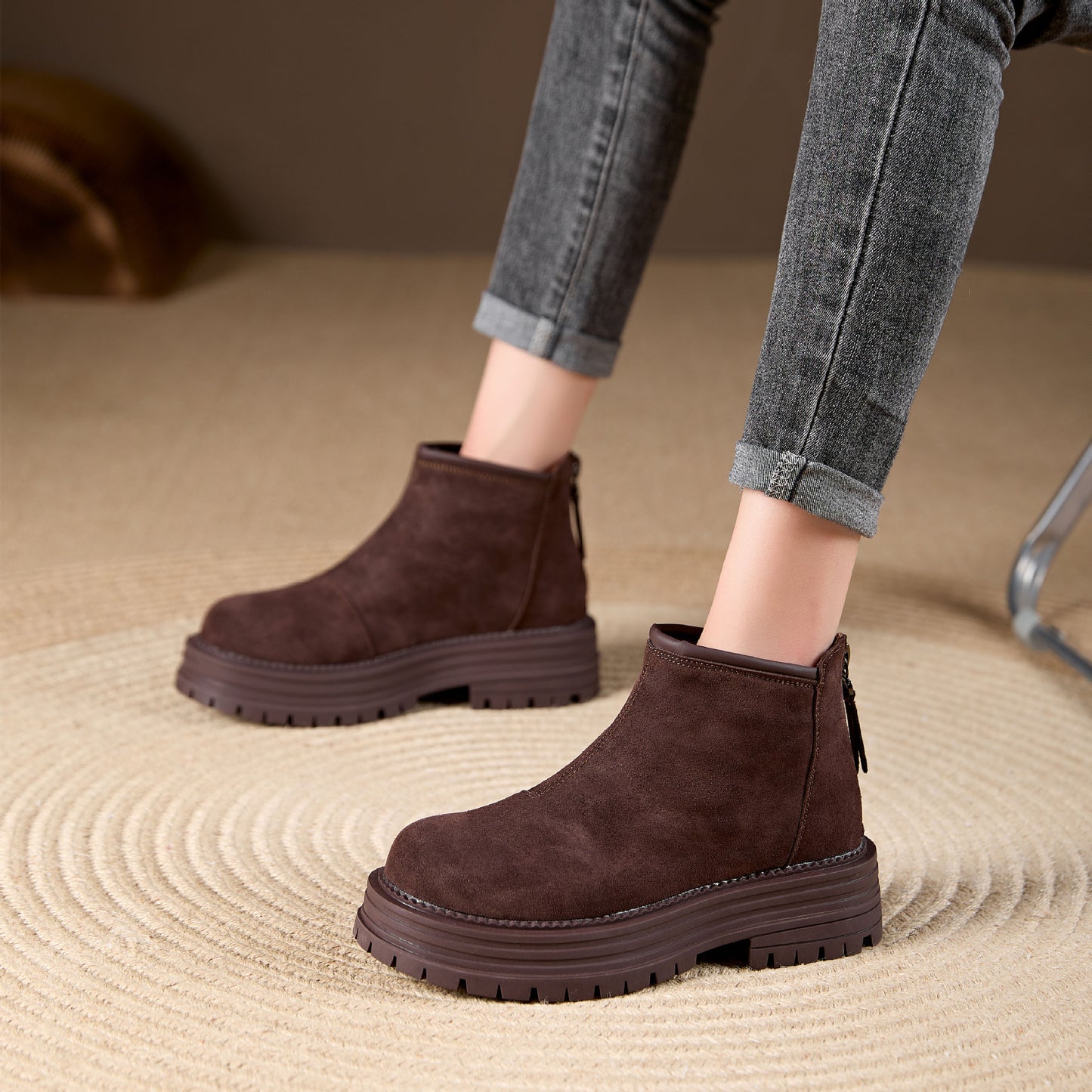Women's Ankle Winter Fashion Vintage Fleece-lined Warm Soft Boots