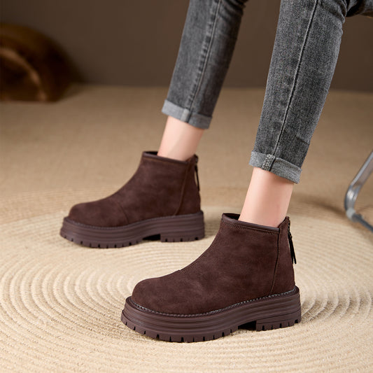Women's Ankle Winter Fashion Vintage Fleece-lined Warm Soft Boots