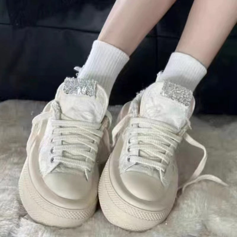 Women's Walking Smiley Face Flower Spring Platform Heightened Canvas Shoes